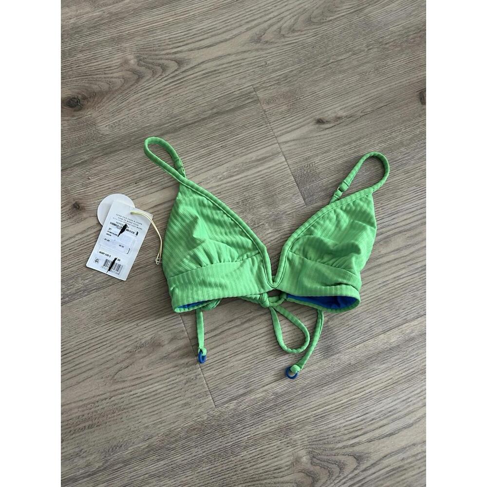 Maaji Paradiso Lime Green/Blue Reversible Strappy Tie Back Bikini Top Size Small